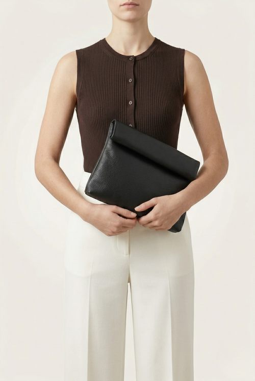 Pochette enveloppe cuir noir