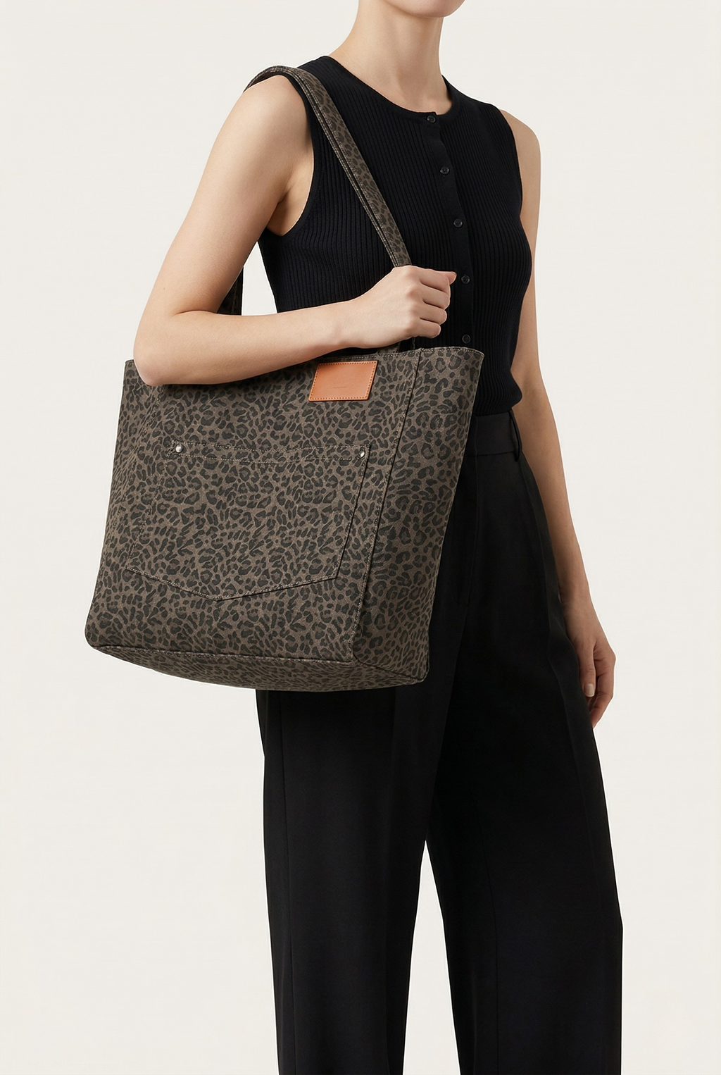 Sac cabas toile motif léopard