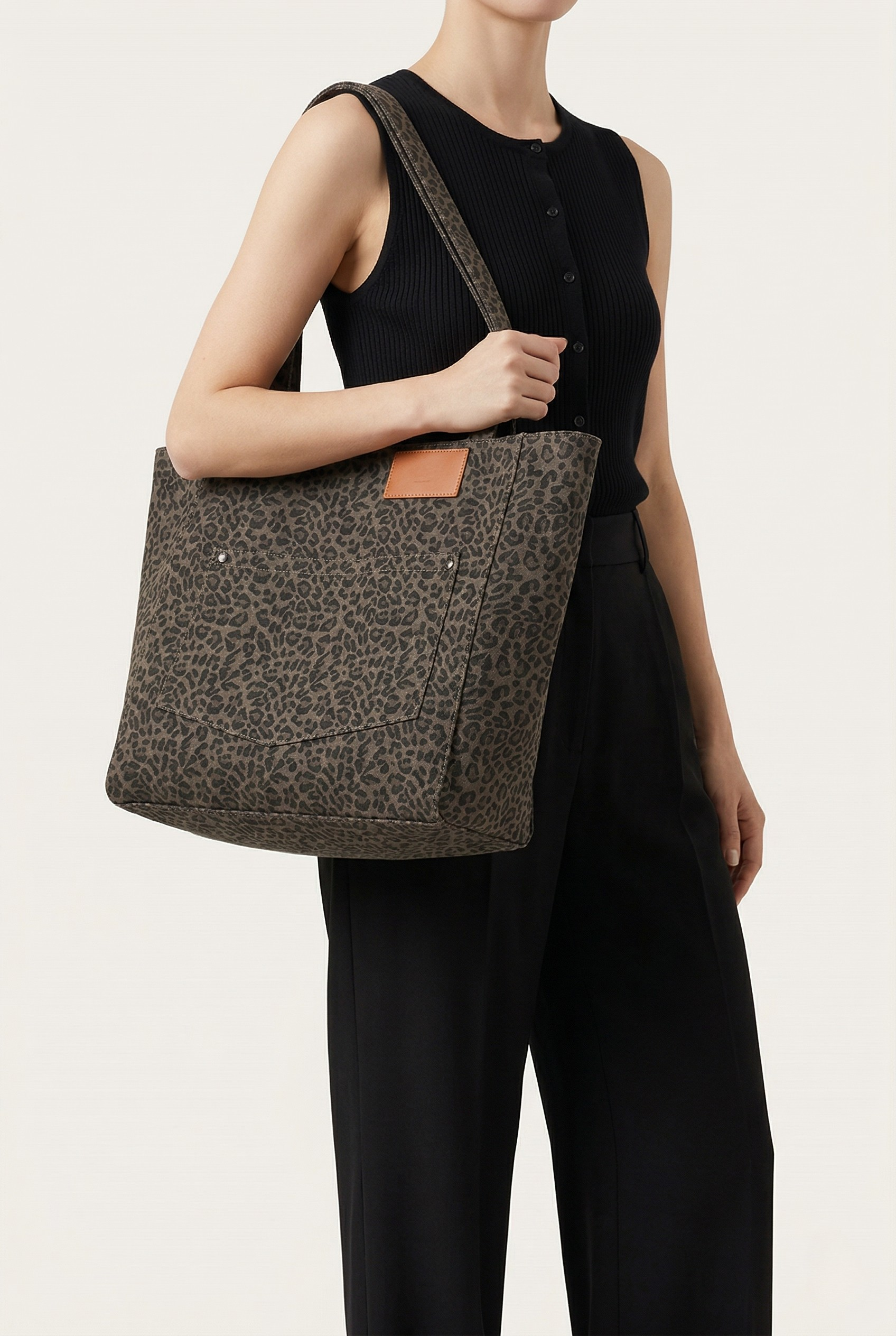 Sac cabas toile motif léopard