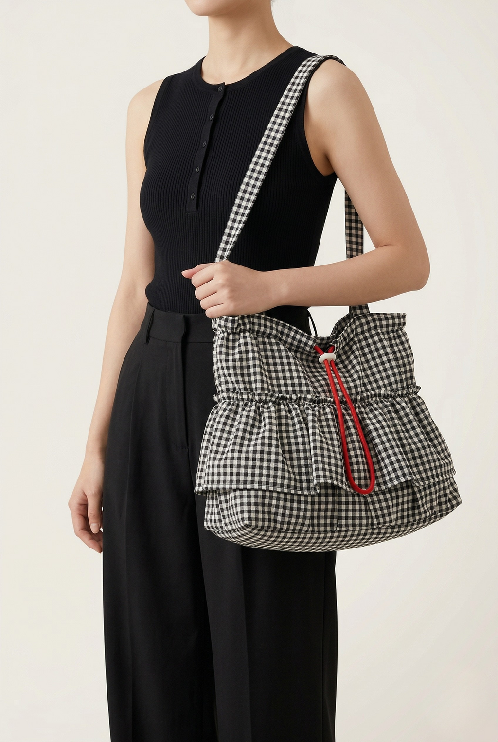 Sac épaule petit carreau frange