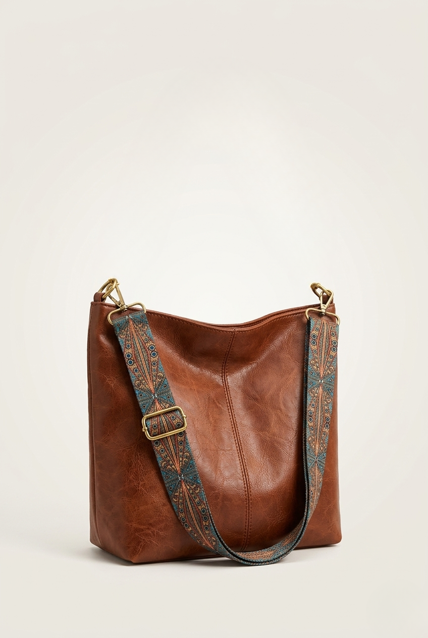 Sac cabas cuir sangle tissée